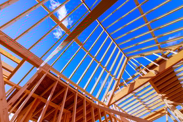 Wooden frame construction of new building
